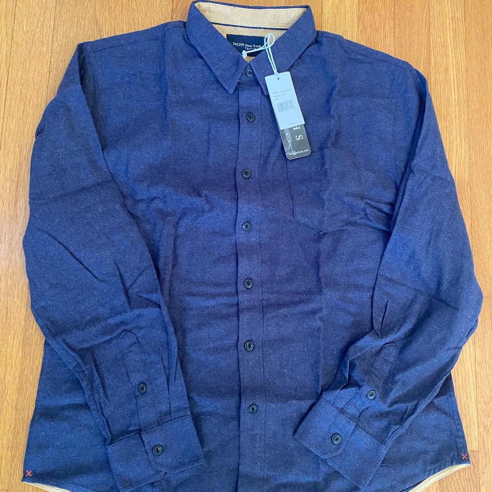 Jachs NY brushed heather twill long sleeve shirt, blue, L